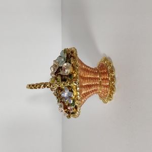 Enamel Flower Basket Trinket Box